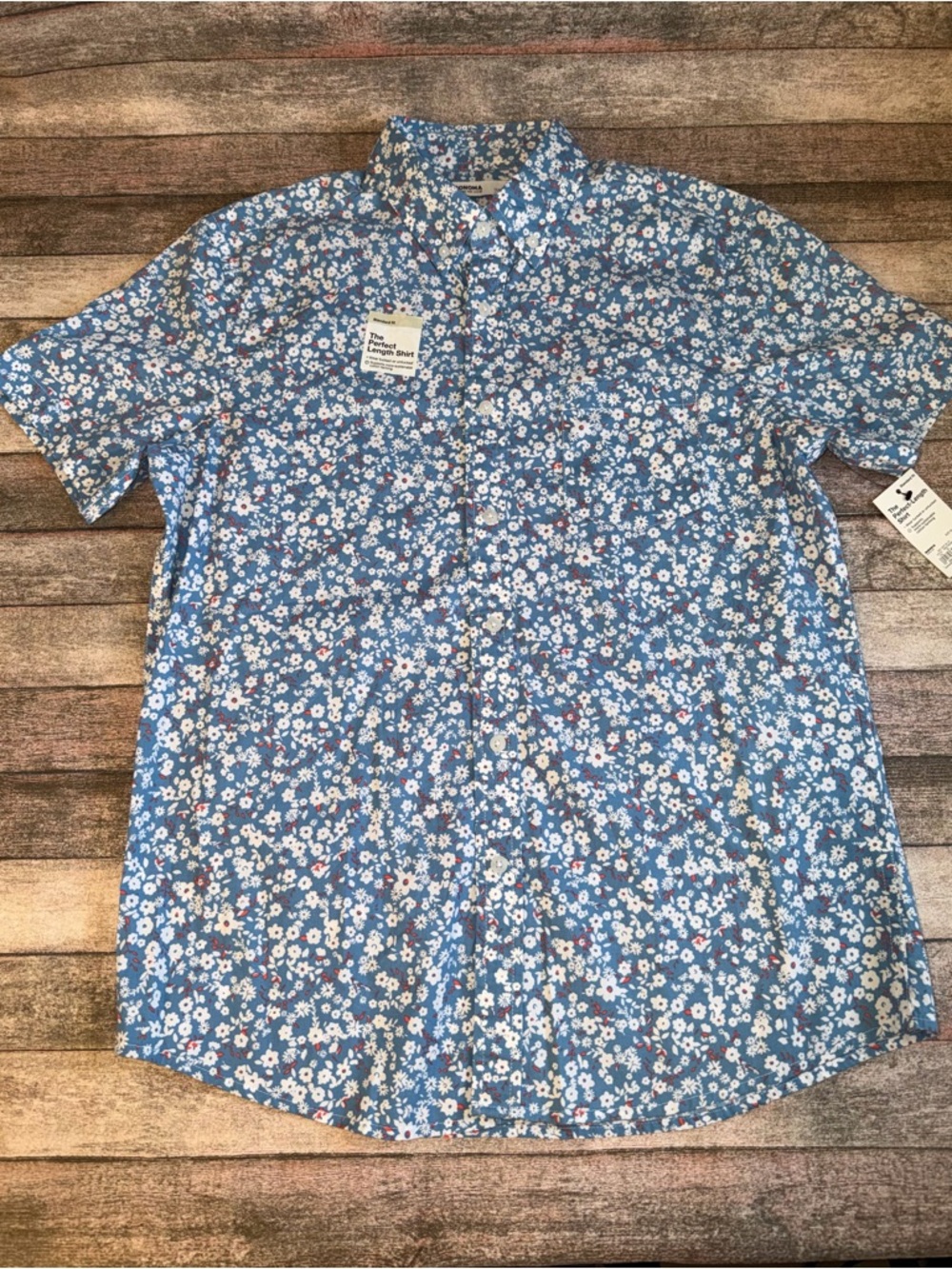 Sonoma Blue Floral Short-Sleeve Button-Down Shirt